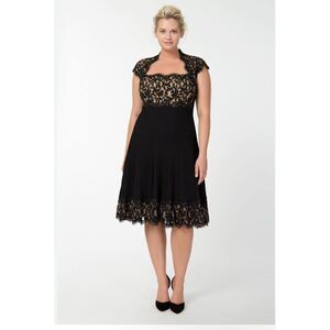 Tadashi Shoji pintuck jersey lace cap sleeve and hem sleeveless black nude 12